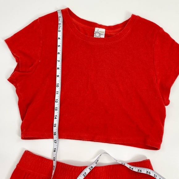 OFFLINE by Aerie Summer Lights Terry Cropped T-Shirt & Short Set Red L/XL - Picture 8 of 15